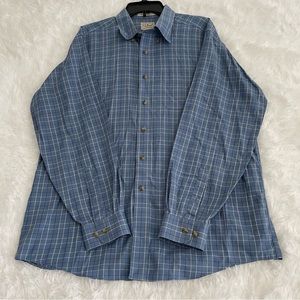 LL Bean Shirt Men’s Large Winkle resistant 100% cotton Blue Plaid EUC!
